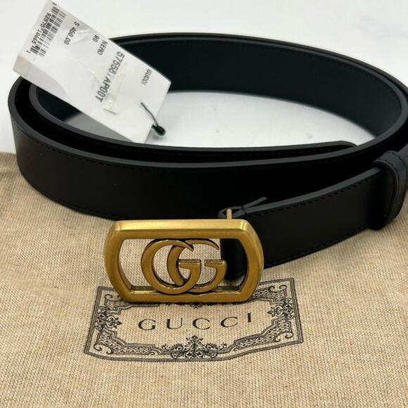 Men's Gucci double G black leather belt size 90 cm/36 inches made in Italy - Picture 3 of 12